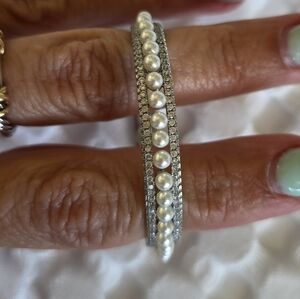 Kc Chic Design Elegant Silver and Pearl With Crystals Dangle Earrings